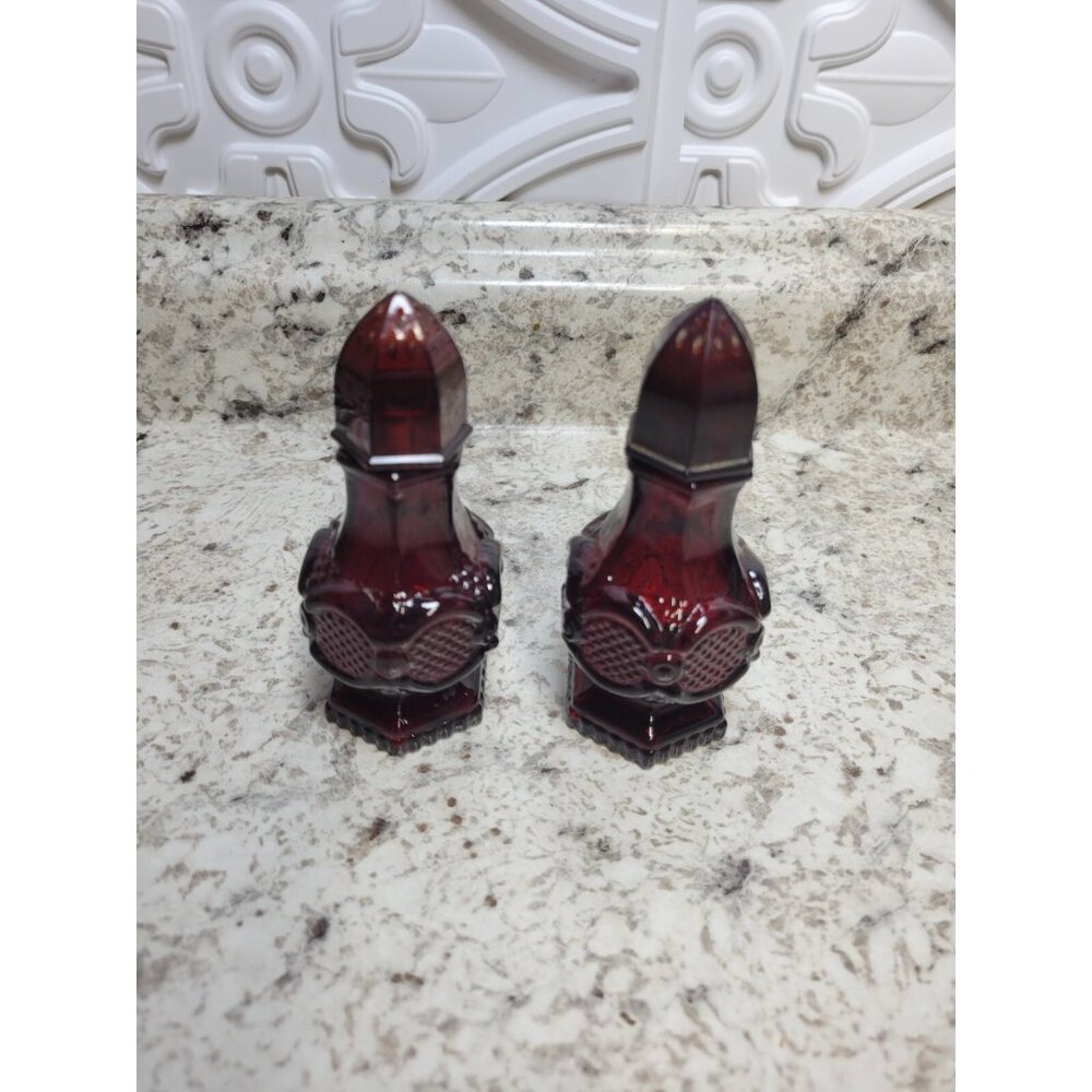 ruby red glass salt and pepper shakers
